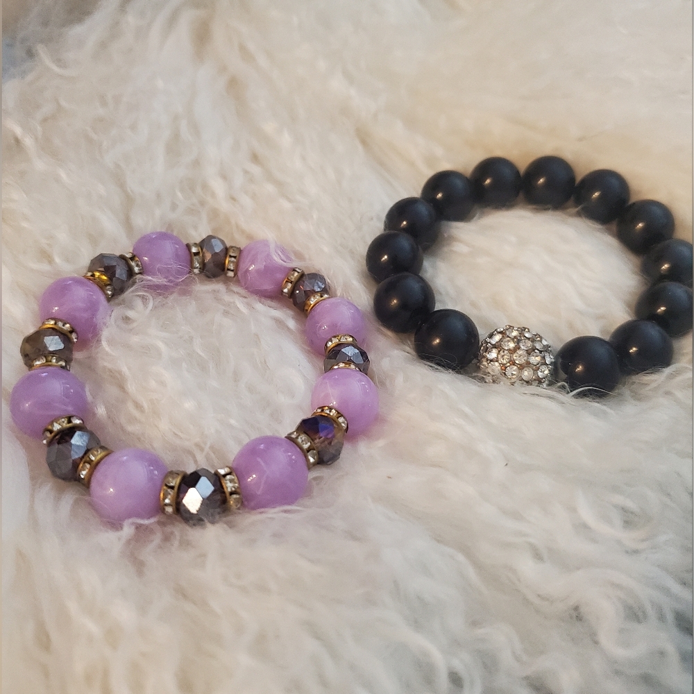 💜Lavender Jade & Black Onyx Bracelets Bundle/will sell seperately